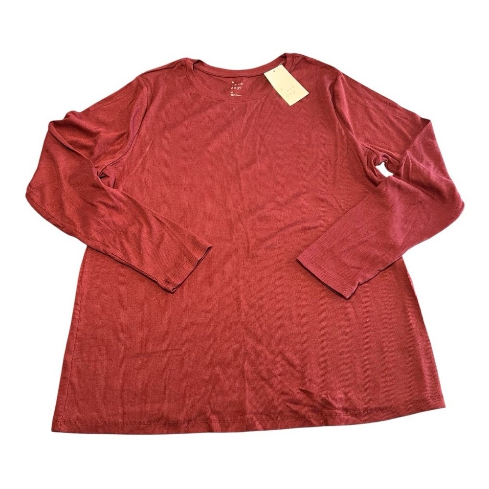 ❤️3/$15 NWT a new day Long Sleeve Crewneck Top - Red Size 1X - Picture 1 of 8